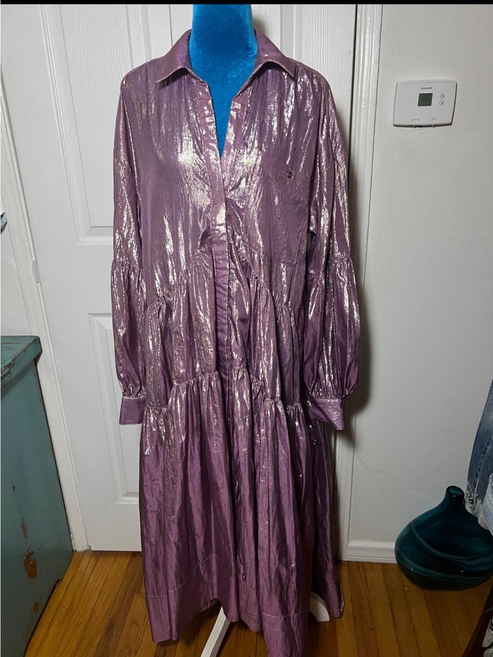Anthropologie Pilcro Metallic High Low Lilac Long Sleeve Midi Women’s Large